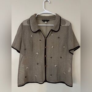 Vintage Sheer Floral Button-Up Blouse